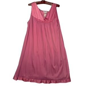 VTG Vanity Fair Pink Nylon Nightgown Women's L USA Made Floral Detail Sleepwear